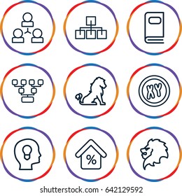 Company icons set. set of 9 company outline icons such as lion, photo album, mortgage, xy, family structure, structure