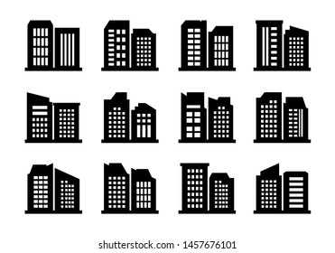 Company icons set, Buildings and bank vector collection on white background, Isolated edifice and office illustration