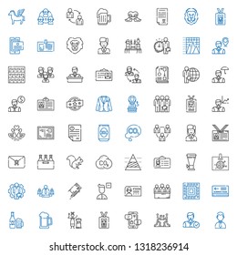 company icons set. Collection of company with businessman, employee, teamwork, negotiation, id card, mongolian, beer, pass, pattern, candidates. Editable and scalable company icons.