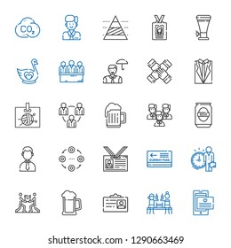 company icons set. Collection of company with letter, beer, id card, teamwork, employee, pass, structure, businessman, team, suit, candidates. Editable and scalable company icons.
