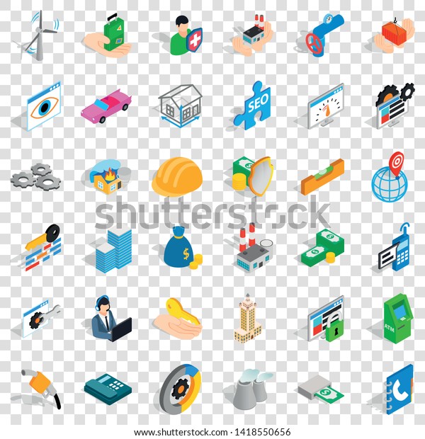 Company icons set. Isometric style of 36\
company vector icons for web for any\
design