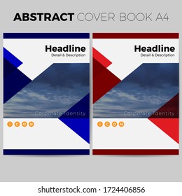 Company identity blue and red template collection. Cover book vector A4 front Headline and icon page mock up set. Abstract geometric illustration design layout.