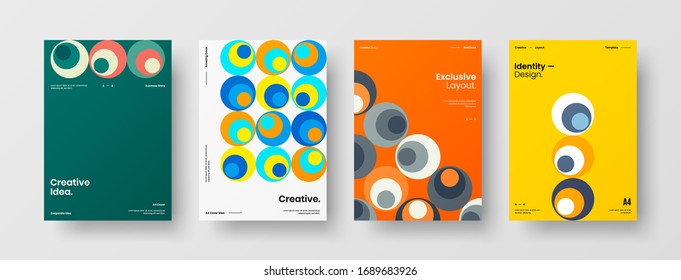 Company identity brochure template collection. Business presentation vector A4 vertical orientation front page mock up set. Corporate report cover abstract geometric illustration design layout bundle.