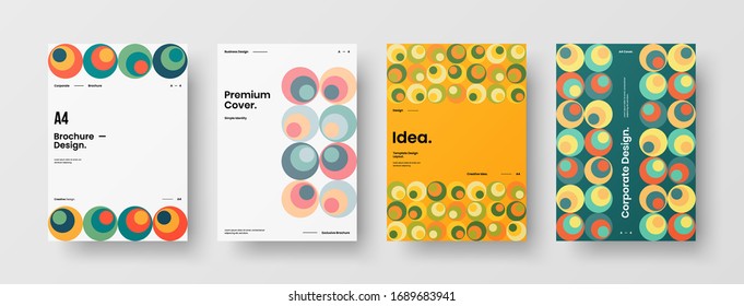 Company identity brochure template collection. Business presentation vector A4 vertical orientation front page mock up set. Corporate report cover abstract geometric illustration design layout bundle.