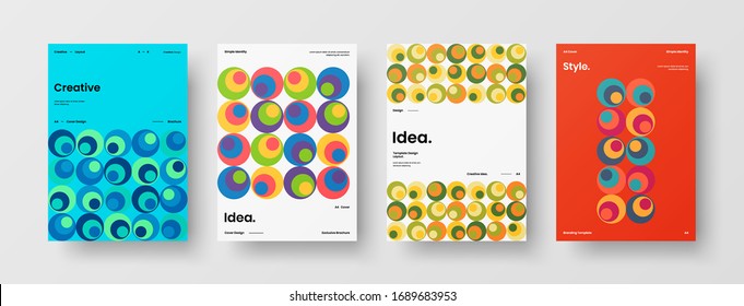 Company identity brochure template collection. Business presentation vector A4 vertical orientation front page mock up set. Corporate report cover abstract geometric illustration design layout bundle.