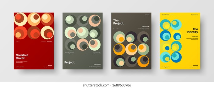 Company identity brochure template collection. Business presentation vector A4 vertical orientation front page mock up set. Corporate report cover abstract geometric illustration design layout bundle.