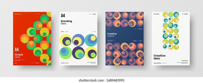 Company identity brochure template collection. Business presentation vector A4 vertical orientation front page mock up set. Corporate report cover abstract geometric illustration design layout bundle.