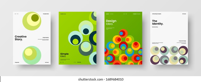 Company identity brochure template collection. Business presentation vector A4 vertical orientation front page mock up set. Corporate report cover abstract geometric illustration design layout bundle.