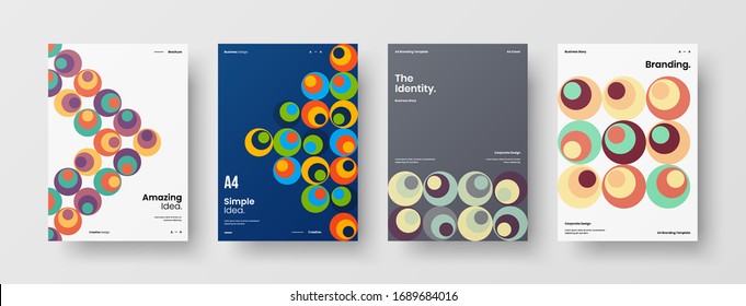 Company identity brochure template collection. Business presentation vector A4 vertical orientation front page mock up set. Corporate report cover abstract geometric illustration design layout bundle.