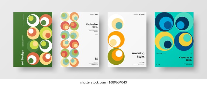 Company identity brochure template collection. Business presentation vector A4 vertical orientation front page mock up set. Corporate report cover abstract geometric illustration design layout bundle.