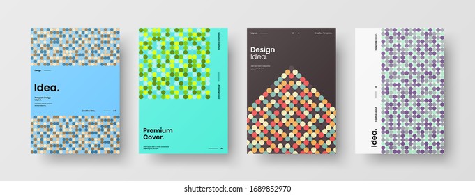 Company identity brochure template collection. Business presentation vector A4 vertical orientation front page mock up set. Corporate report cover abstract geometric illustration design layout bundle.