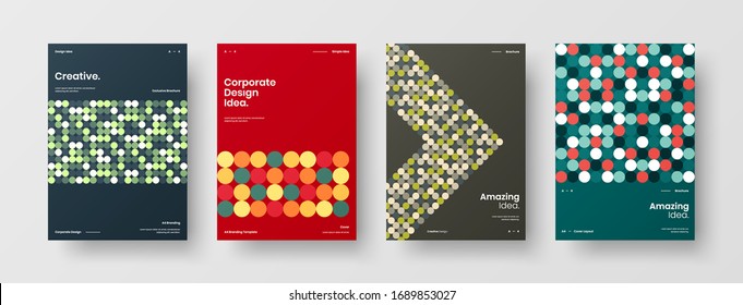 Company identity brochure template collection. Business presentation vector A4 vertical orientation front page mock up set. Corporate report cover abstract geometric illustration design layout bundle.