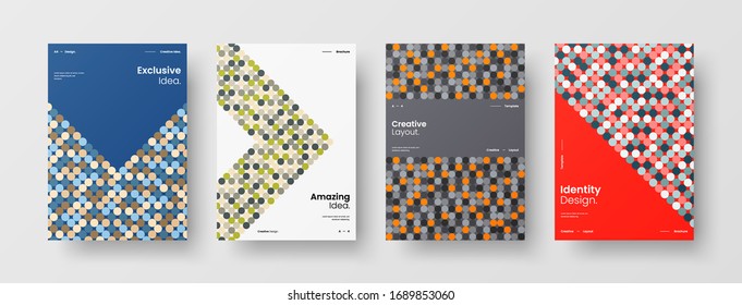 Company identity brochure template collection. Business presentation vector A4 vertical orientation front page mock up set. Corporate report cover abstract geometric illustration design layout bundle.