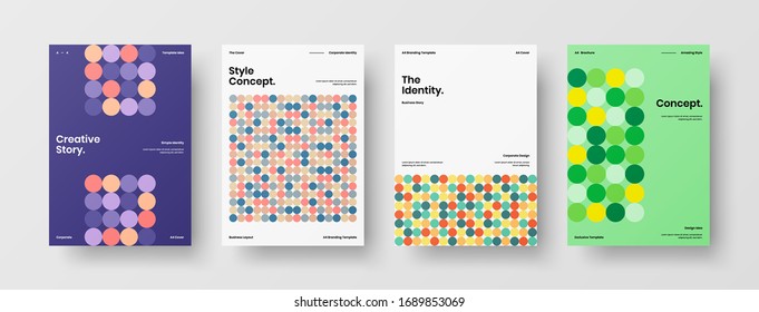 Company identity brochure template collection. Business presentation vector A4 vertical orientation front page mock up set. Corporate report cover abstract geometric illustration design layout bundle.