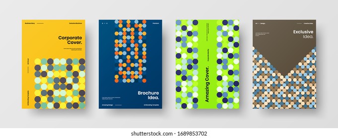 Company identity brochure template collection. Business presentation vector A4 vertical orientation front page mock up set. Corporate report cover abstract geometric illustration design layout bundle.