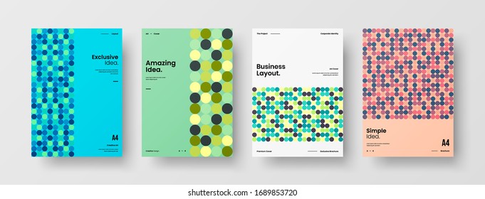 Company identity brochure template collection. Business presentation vector A4 vertical orientation front page mock up set. Corporate report cover abstract geometric illustration design layout bundle.