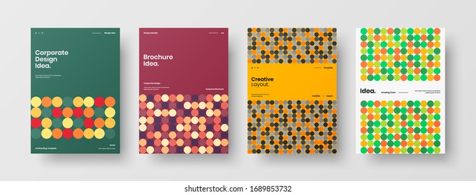 Company identity brochure template collection. Business presentation vector A4 vertical orientation front page mock up set. Corporate report cover abstract geometric illustration design layout bundle.