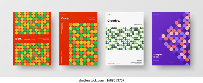 Company identity brochure template collection. Business presentation vector A4 vertical orientation front page mock up set. Corporate report cover abstract geometric illustration design layout bundle.
