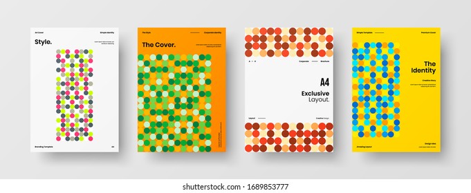 Company identity brochure template collection. Business presentation vector A4 vertical orientation front page mock up set. Corporate report cover abstract geometric illustration design layout bundle.