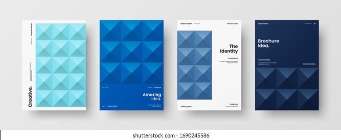 Company identity brochure template collection. Business presentation vector A4 vertical orientation front page mock up set. Corporate report cover abstract geometric illustration design layout bundle.
