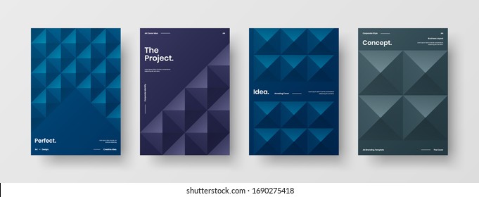 Company identity brochure template collection. Business presentation vector A4 vertical orientation front page mock up set. Corporate report cover abstract geometric illustration design layout bundle.