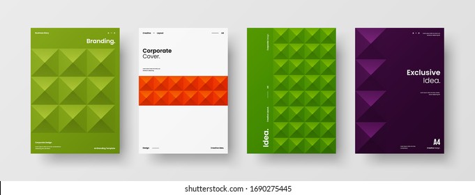 Company identity brochure template collection. Business presentation vector A4 vertical orientation front page mock up set. Corporate report cover abstract geometric illustration design layout bundle.