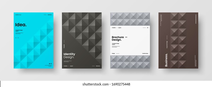 Company identity brochure template collection. Business presentation vector A4 vertical orientation front page mock up set. Corporate report cover abstract geometric illustration design layout bundle.