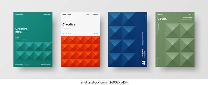 Company identity brochure template collection. Business presentation vector A4 vertical orientation front page mock up set. Corporate report cover abstract geometric illustration design layout bundle.