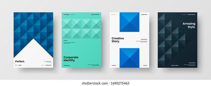 Company identity brochure template collection. Business presentation vector A4 vertical orientation front page mock up set. Corporate report cover abstract geometric illustration design layout bundle.