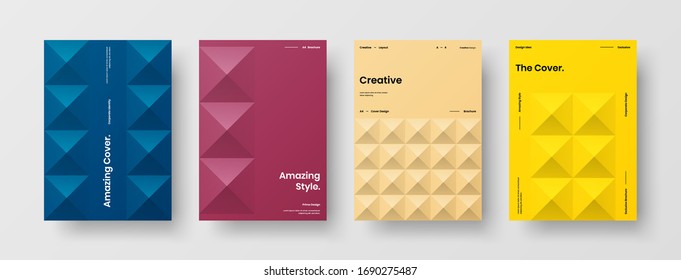 Company identity brochure template collection. Business presentation vector A4 vertical orientation front page mock up set. Corporate report cover abstract geometric illustration design layout bundle.