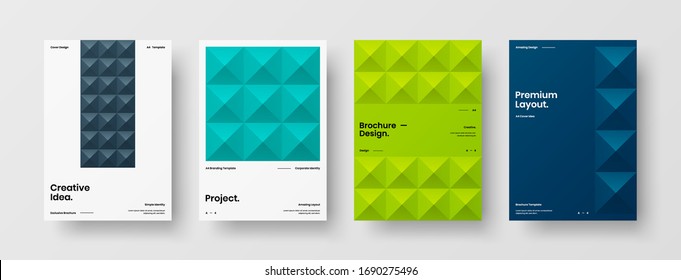 Company identity brochure template collection. Business presentation vector A4 vertical orientation front page mock up set. Corporate report cover abstract geometric illustration design layout bundle.