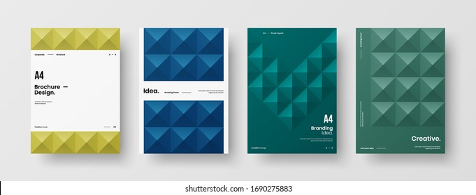 Company identity brochure template collection. Business presentation vector A4 vertical orientation front page mock up set. Corporate report cover abstract geometric illustration design layout bundle.