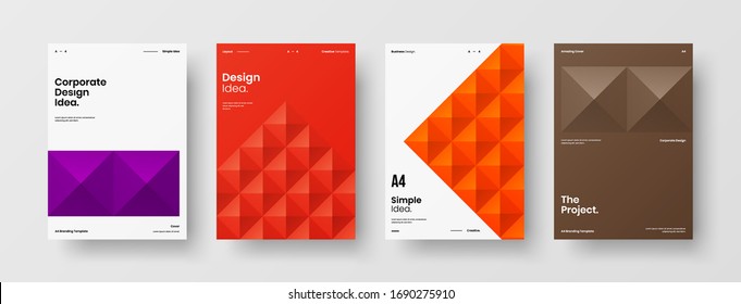 Company identity brochure template collection. Business presentation vector A4 vertical orientation front page mock up set. Corporate report cover abstract geometric illustration design layout bundle.