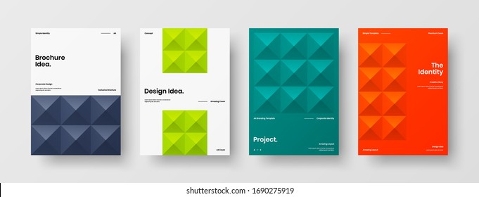 Company identity brochure template collection. Business presentation vector A4 vertical orientation front page mock up set. Corporate report cover abstract geometric illustration design layout bundle.