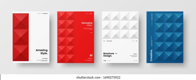 Company identity brochure template collection. Business presentation vector A4 vertical orientation front page mock up set. Corporate report cover abstract geometric illustration design layout bundle.