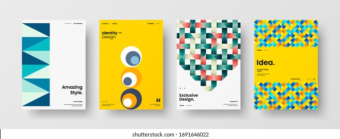 Company identity brochure template collection. Business presentation vector A4 vertical orientation front page mock up set. Corporate report cover abstract geometric illustration design layout bundle.