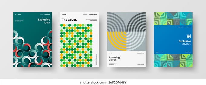 Company identity brochure template collection. Business presentation vector A4 vertical orientation front page mock up set. Corporate report cover abstract geometric illustration design layout bundle.