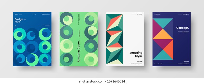 Company identity brochure template collection. Business presentation vector A4 vertical orientation front page mock up set. Corporate report cover abstract geometric illustration design layout bundle.