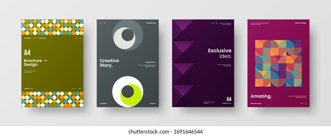 Company identity brochure template collection. Business presentation vector A4 vertical orientation front page mock up set. Corporate report cover abstract geometric illustration design layout bundle.