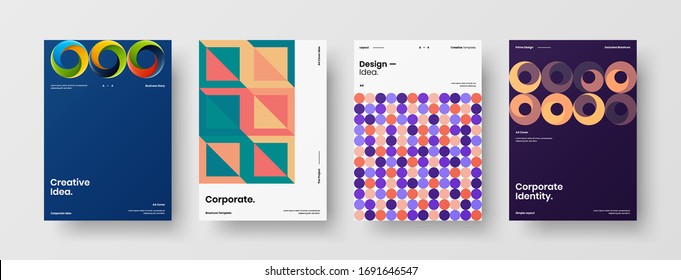 Company identity brochure template collection. Business presentation vector A4 vertical orientation front page mock up set. Corporate report cover abstract geometric illustration design layout bundle.
