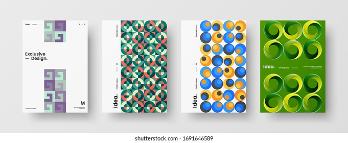 Company identity brochure template collection. Business presentation vector A4 vertical orientation front page mock up set. Corporate report cover abstract geometric illustration design layout bundle.