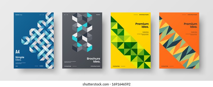 Company identity brochure template collection. Business presentation vector A4 vertical orientation front page mock up set. Corporate report cover abstract geometric illustration design layout bundle.