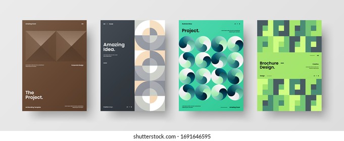 Company identity brochure template collection. Business presentation vector A4 vertical orientation front page mock up set. Corporate report cover abstract geometric illustration design layout bundle.