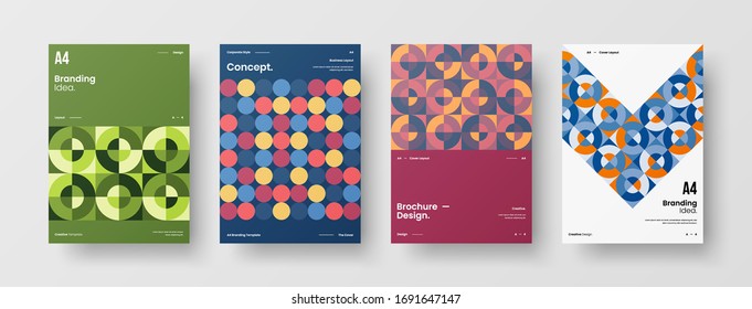 Company identity brochure template collection. Business presentation vector A4 vertical orientation front page mock up set. Corporate report cover abstract geometric illustration design layout bundle.