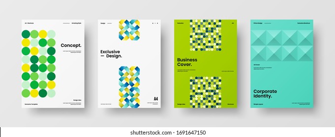 Company identity brochure template collection. Business presentation vector A4 vertical orientation front page mock up set. Corporate report cover abstract geometric illustration design layout bundle.