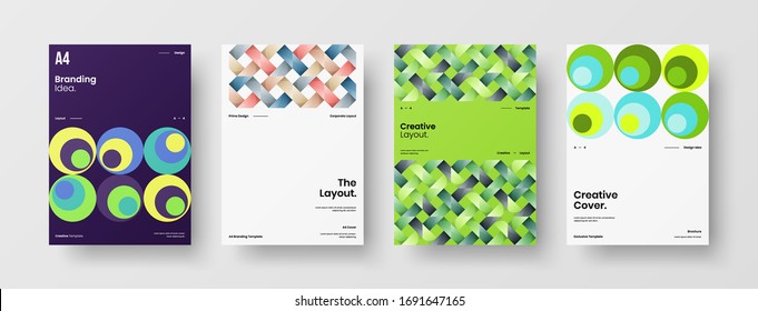 Company identity brochure template collection. Business presentation vector A4 vertical orientation front page mock up set. Corporate report cover abstract geometric illustration design layout bundle.