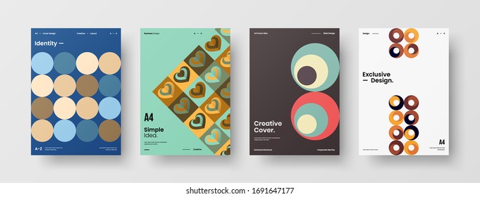Company identity brochure template collection. Business presentation vector A4 vertical orientation front page mock up set. Corporate report cover abstract geometric illustration design layout bundle.