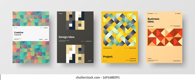Company identity brochure template collection. Business presentation vector A4 vertical orientation front page mock up set. Corporate report cover abstract geometric illustration design layout bundle.