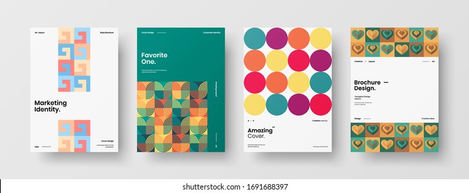 Company identity brochure template collection. Business presentation vector A4 vertical orientation front page mock up set. Corporate report cover abstract geometric illustration design layout bundle.