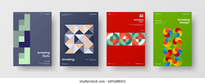 Company identity brochure template collection. Business presentation vector A4 vertical orientation front page mock up set. Corporate report cover abstract geometric illustration design layout bundle.